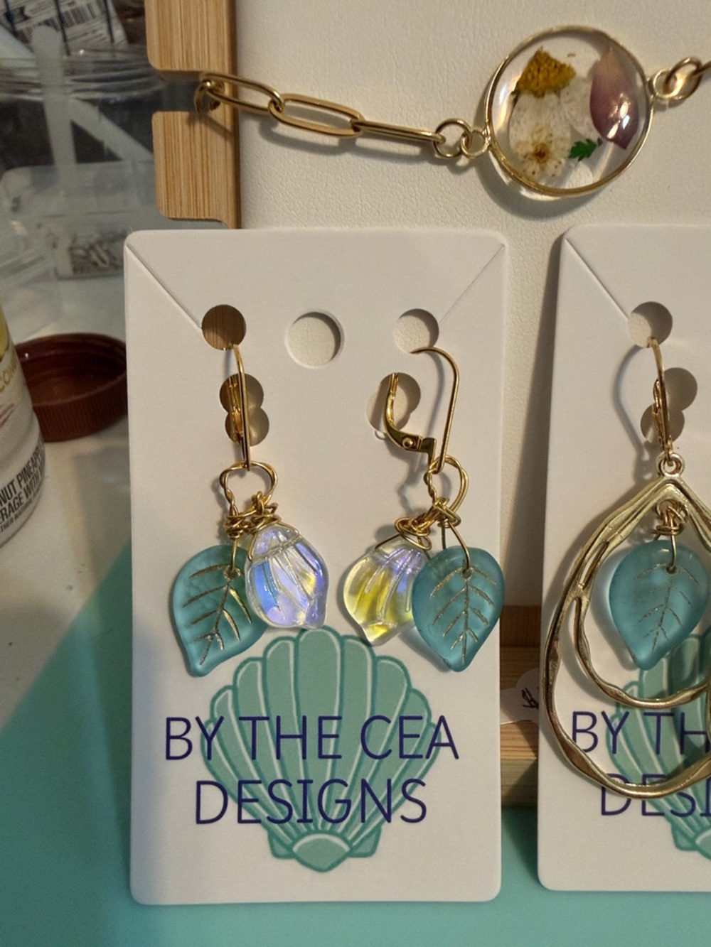 By The Sea Designs Aqua Leaf Drop Earrings